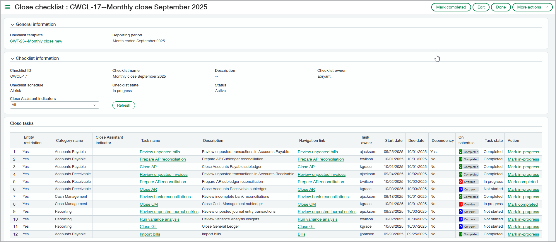 A checklist with a list of tasks.